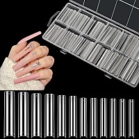 Lionvison 3Xl Clear No C Curve Nail Tips For Acrylic Nails Professional 240Pcs Extra Long Tapered Square Nail Tips 12 Sizes St