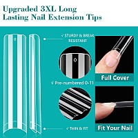 Lionvison 3Xl Clear No C Curve Nail Tips For Acrylic Nails Professional 240Pcs Extra Long Tapered Square Nail Tips 12 Sizes St