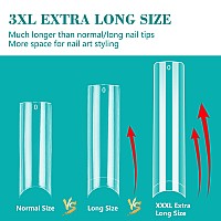 Lionvison 3Xl Clear No C Curve Nail Tips For Acrylic Nails Professional 240Pcs Extra Long Tapered Square Nail Tips 12 Sizes St