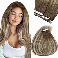 Sunny Hair Balayage Tape In Hair Extensions Human Hair 24Inch Tape In Hair Extensions Medium Brown Ombre To Blonde Balayage Huma