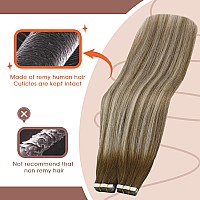 Sunny Hair Balayage Tape In Hair Extensions Human Hair 24Inch Tape In Hair Extensions Medium Brown Ombre To Blonde Balayage Huma