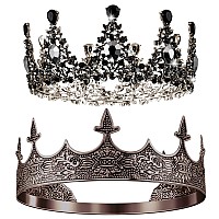 Sureio 2 Pcs Antique Royal King Crown For Men Baroque Queen Crown For Halloween Crystal Tiara Prom Party Headband Accessoriesst