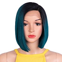 Dbut Ombre Blue Asymmetrical Bob Wig Left Side Parting Wig With Ear To Ear Lace Front Short Bob Synthetic Lace Front Wigs For