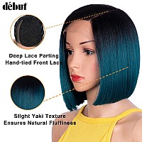 Dbut Ombre Blue Asymmetrical Bob Wig Left Side Parting Wig With Ear To Ear Lace Front Short Bob Synthetic Lace Front Wigs For