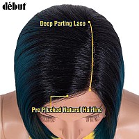 Dbut Ombre Blue Asymmetrical Bob Wig Left Side Parting Wig With Ear To Ear Lace Front Short Bob Synthetic Lace Front Wigs For