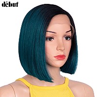 Dbut Ombre Blue Asymmetrical Bob Wig Left Side Parting Wig With Ear To Ear Lace Front Short Bob Synthetic Lace Front Wigs For