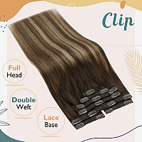 Ve Sunny 24Inch Clip In Hair Extensions Balayage Real Human Hair Clip In Extensions Ombre Brown Hair Extensions Clip Ins Dark Br