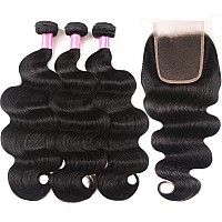 12A Body Wave Bundles With Closure For Black Women22 24 2620100 Unprocess Human Hair 3 Bundles With 4X4 Lace Closure Braziia