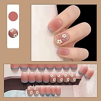 Magrace Press On Nails Short Square Fake Nails Medium French Tips False Nails Glossy With Glitter 24 Pcs Cute Stick On Nails For