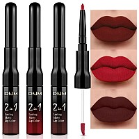 Evpct Dnm 3Pcs Dark Brown Red Matte Lip Liner And Liquid Lipstick Sets For Women Stay On Lipstick 24 Hour Lip Stick Packs Matte