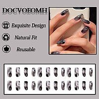 Press On Nails Short Square Docvoeomh Black Grey Cool Fake Nails With Fashion Ink Smudge Design Lavish Acrylic Glue On False N