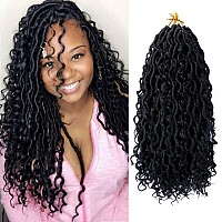 Faux Locs Crochet Hair 14 Inch Boho Goddess Locs Crochet Hair 7 Packs Pre Looped Crochet Hair for Black Women River Locs Crochet Hair with Curly Ends (14 Inch 7 Packs, 1B)