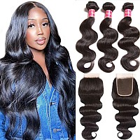 Nadula Hair 12A Brazilian Body Wave Human Hair 3 Bundles With 4X4 Lace Closure For Black Women 100 Real Unprocessed Remy Virgi