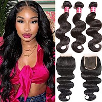 Nadula Hair 12A Brazilian Body Wave Human Hair 3 Bundles With 4X4 Lace Closure For Black Women 100 Real Unprocessed Remy Virgi