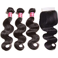 Nadula Hair 12A Brazilian Body Wave Human Hair 3 Bundles With 4X4 Lace Closure For Black Women 100 Real Unprocessed Remy Virgi