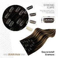 Clip in Hair Extensions 70G Natural Black to Chestnut Brown 100% Remy Human Hair Clip in Extensions Straight for Fashion Women 7pcs 16clips One Pack (12 Inch #1BT6P1B)