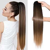 Seikea 28 Drawstring Ponytail Extension For Black Women Long Straight Fake Hair Natural Soft Clip In Hair Extensions Synthetic