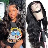 Body Wave Lace Front Wigs Human Hair Pre Plucked 13x4 HD Transparent Lace Frontal Wig with Baby Hair 150% Density Brazilian Virgin Human Hair Lace Front Wigs for Black Women (24inch,Natural Black)