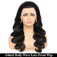 Body Wave Lace Front Wigs Human Hair Pre Plucked 13x4 HD Transparent Lace Frontal Wig with Baby Hair 150% Density Brazilian Virgin Human Hair Lace Front Wigs for Black Women (24inch,Natural Black)