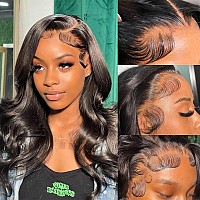 Body Wave Lace Front Wigs Human Hair Pre Plucked 13x4 HD Transparent Lace Frontal Wig with Baby Hair 150% Density Brazilian Virgin Human Hair Lace Front Wigs for Black Women (24inch,Natural Black)