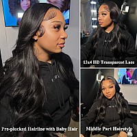 Body Wave Lace Front Wigs Human Hair Pre Plucked 13x4 HD Transparent Lace Frontal Wig with Baby Hair 150% Density Brazilian Virgin Human Hair Lace Front Wigs for Black Women (24inch,Natural Black)