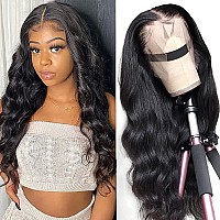 13x4 Body Wave Lace Front Wigs Human Hair Pre Plucked HD Transparent Lace Frontal Wig with Baby Hair 150% Density Brazilian Human Hair Lace Front Wigs for Black Women (28inch,Natural Black)