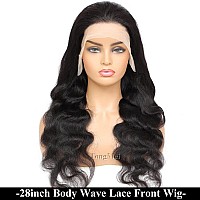 13x4 Body Wave Lace Front Wigs Human Hair Pre Plucked HD Transparent Lace Frontal Wig with Baby Hair 150% Density Brazilian Human Hair Lace Front Wigs for Black Women (28inch,Natural Black)