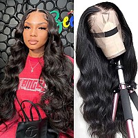 Body Wave Lace Front Wigs Human Hair Pre Plucked 13x4 HD Transparent Lace Frontal Wigs Human Hair with Baby Hair 150% Density Brazilian Lace Front Wig for Black Women (26inch,Natural Black)