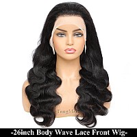 Body Wave Lace Front Wigs Human Hair Pre Plucked 13x4 HD Transparent Lace Frontal Wigs Human Hair with Baby Hair 150% Density Brazilian Lace Front Wig for Black Women (26inch,Natural Black)