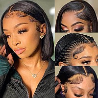 Huiwanyan 10 Inch Real Human Hair Wigs For Black Women 13X4 Hd Lace Front Wigs Human Hair Pre Plucked Bob Wig Human Hair Glueles