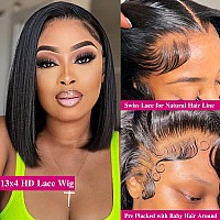 Huiwanyan 10 Inch Real Human Hair Wigs For Black Women 13X4 Hd Lace Front Wigs Human Hair Pre Plucked Bob Wig Human Hair Glueles