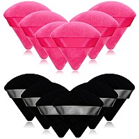 12 Pieces Cosmetic Powder Puff,2.76 inch Portable Soft Sponge Setting Face Puffs,Triangle Velvet Powder Puff with Ribbon Band Handle for Loose Powder Body Powder Makeup Tool(Black,Rose Red)