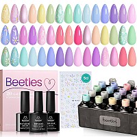 Beetles 23Pcs Gel Nail Polish Kitpastel Paradise Macaron Colors Bright Pink Green Blue Popular Nail Art Solid Sparkle Glitters