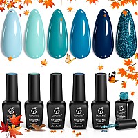 Beetles Blue Gel Nail Polish 6 Colors Teal Blue Fall Gel Polish Set Dark Navy Blue Green Glitter Sparkle Gel Nail Soak Off Uv