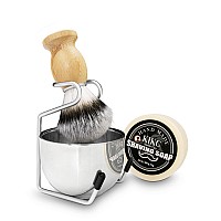 Kikc 4 In 1 Shaving Set For Wet Shave Kit Includes Hand Crafted Shaving Brush With Synthetic Hair Bristle Stainless Steel Soap