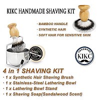 Kikc 4 In 1 Shaving Set For Wet Shave Kit Includes Hand Crafted Shaving Brush With Synthetic Hair Bristle Stainless Steel Soap