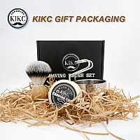 Kikc 4 In 1 Shaving Set For Wet Shave Kit Includes Hand Crafted Shaving Brush With Synthetic Hair Bristle Stainless Steel Soap