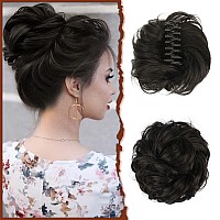 SOFEIYAN Claw Clip Messy Bun Hair Piece Wavy Curly Hair Bun Clip in Claw Chignon Ponytail Hairpieces Synthetic Tousled Updo Hair Extensions Scrunchie Hairpiece for Women, Natural Black