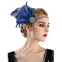 Sweetv 1920S Headpiece Flapper Headband Rhinestone Pearl Feather Hair Band Great Gatsby Headpiece Accessoreis For Womendark Bl