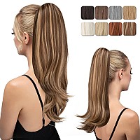 Youngways Clip In Ponytail Extension Brunette And Honey Blonde 18 Inch Pony Tails Hair Extensions For Women Long Straight Curly