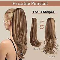 Youngways Clip In Ponytail Extension Brunette And Honey Blonde 18 Inch Pony Tails Hair Extensions For Women Long Straight Curly