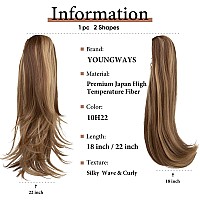 Youngways Clip In Ponytail Extension Brunette And Honey Blonde 18 Inch Pony Tails Hair Extensions For Women Long Straight Curly