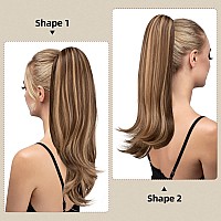 Youngways Clip In Ponytail Extension Brunette And Honey Blonde 18 Inch Pony Tails Hair Extensions For Women Long Straight Curly