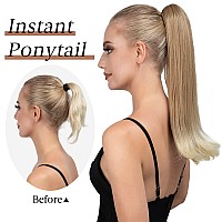 Youngways Clip In Ponytail Extension Brunette And Honey Blonde 18 Inch Pony Tails Hair Extensions For Women Long Straight Curly