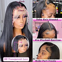 Straight Lace Front Wigs Human Hair 13X4 Hd Transparent Lace Front Human Hair Wigs For Black Women Glueless Brazilian Virgin Hair Lace Frontal Wig 180% Density Pre Plucked With Baby Hair Hairline