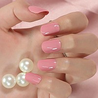 Coolnail Medium Glossy Nude Pink Press On False Nails Short Squoval Round Fake Nails Manicure Daily Salon Nail Art Tips