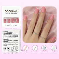 Coolnail Medium Glossy Nude Pink Press On False Nails Short Squoval Round Fake Nails Manicure Daily Salon Nail Art Tips