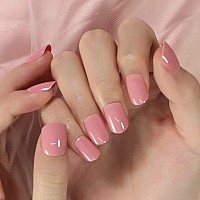 Coolnail Medium Glossy Nude Pink Press On False Nails Short Squoval Round Fake Nails Manicure Daily Salon Nail Art Tips