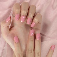 Coolnail Medium Glossy Nude Pink Press On False Nails Short Squoval Round Fake Nails Manicure Daily Salon Nail Art Tips