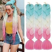 AFNOTE Ombre Braiding Hair Extensions 24 Inch 3 Packs Synthetic High Temperature Rainbow Jumbo Braiding Hair Twist Crochet Braids Hair for Women(C53)